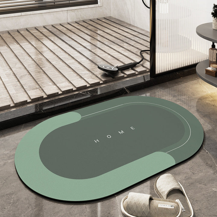 Vibrant green bath mat, quick-drying and non-slip for a secure bathroom.