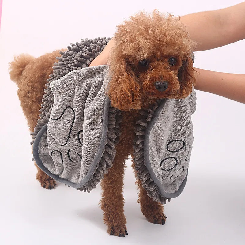 Ultra-absorbent dog drying glove for quick & gentle pet drying. Perfect microfiber pet towel after bath.