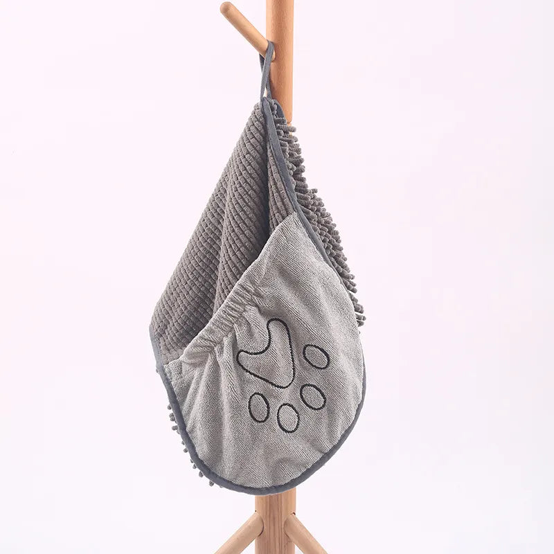 Effective dog bath drying glove. Soft, ultra-absorbent microfiber pet towel for gentle, quick drying and grooming.