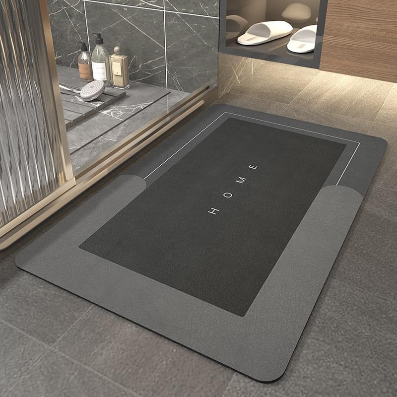Modern oval quick-drying bath mat, providing safety and absorbent floor protection.