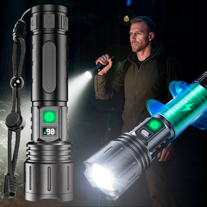 Durable waterproof tactical LED torch, 100,000 lumens, reliable for camping & emergency situations.