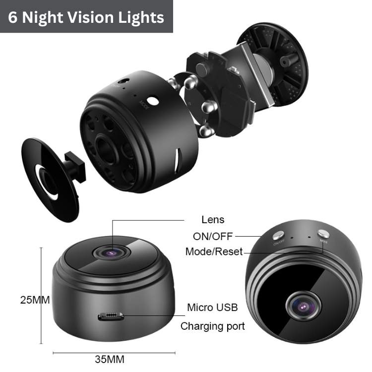 Portable magnetic ultra-compact HD camera for flexible indoor security & discreet monitoring.