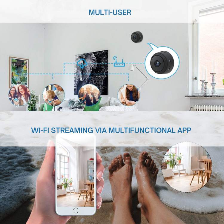 Advanced ultra-compact HD camera with night vision for smart home security and surveillance.