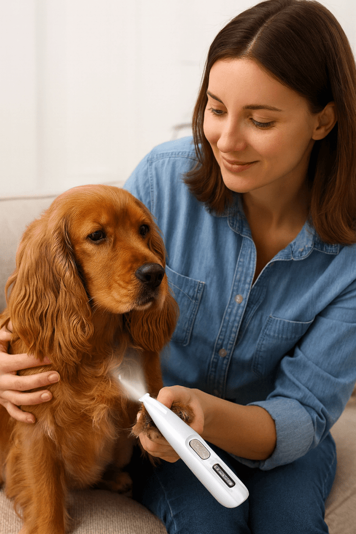 Cordless pet trimmer: gentle, quiet grooming tool for anxious animals.