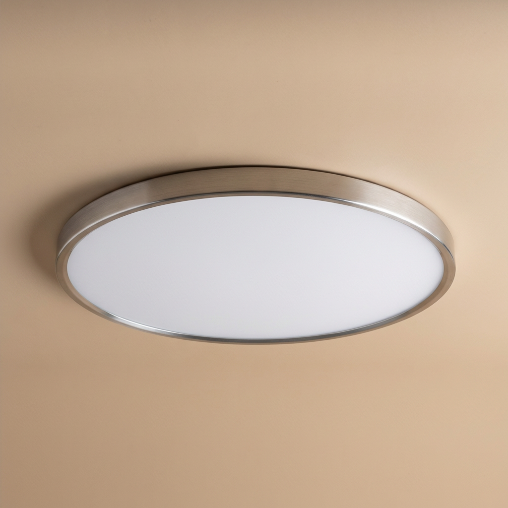 Elegant round LED ceiling light with gold trim, a slim modern fixture providing soft illumination.