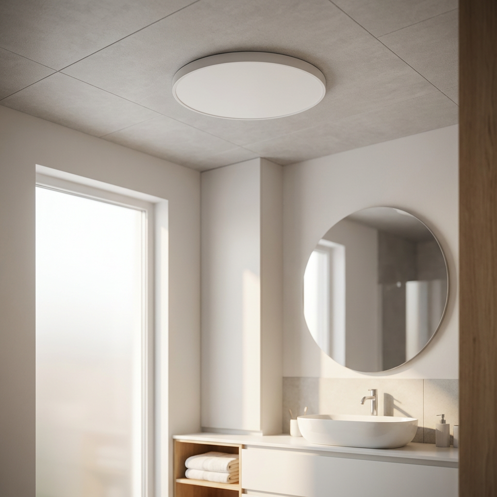 Clean white round LED ceiling light, ultra-slim and energy-efficient, perfect for modern interiors.