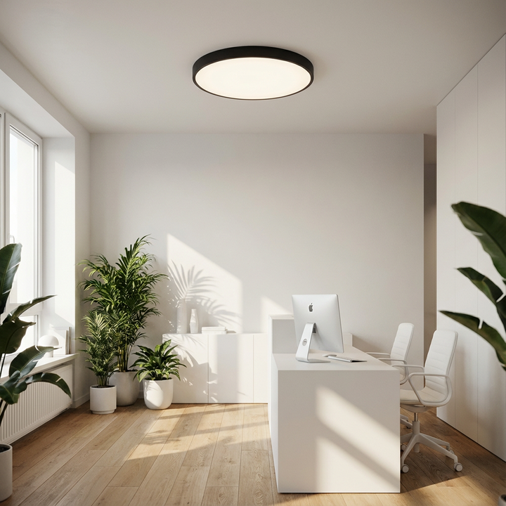 Contemporary gold trim LED ceiling light, a slim round flush mount fixture enhancing home aesthetics.