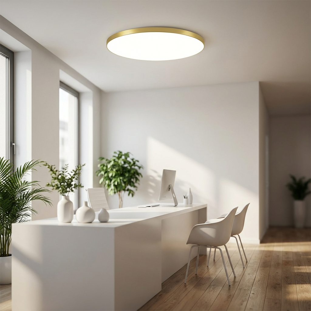 Minimalist silver trim round LED light, ultra-slim design, perfect modern lighting for low ceilings.