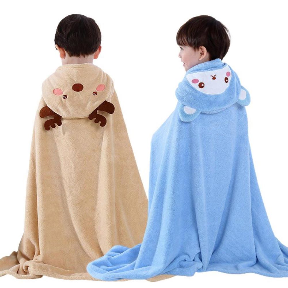 Adorable hooded baby towel made from soft coral fleece for infant bath time