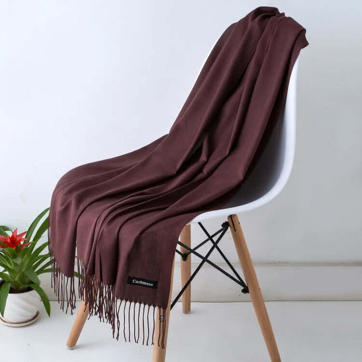 Sophisticated ultra-soft women's luxury scarf, completing an elegant outfit with ease.