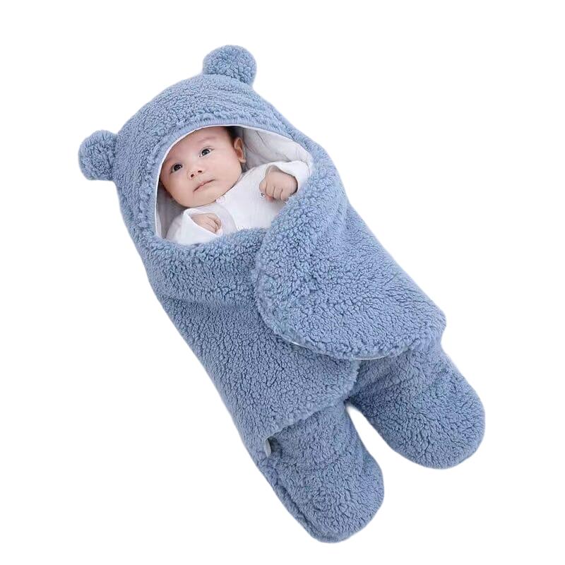 Ultra-soft plush baby swaddle with cute bear ears for winter warmth