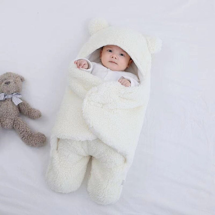 Winter-ready infant sleep sack with ultra-soft quilted plush and bear ears