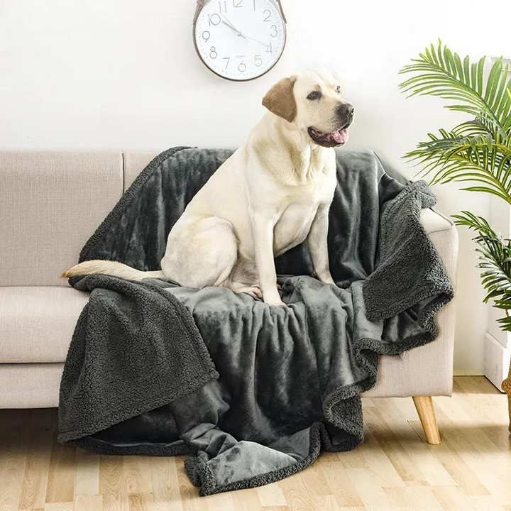Ultra-soft waterproof pet blanket for dogs and cats, protecting furniture.