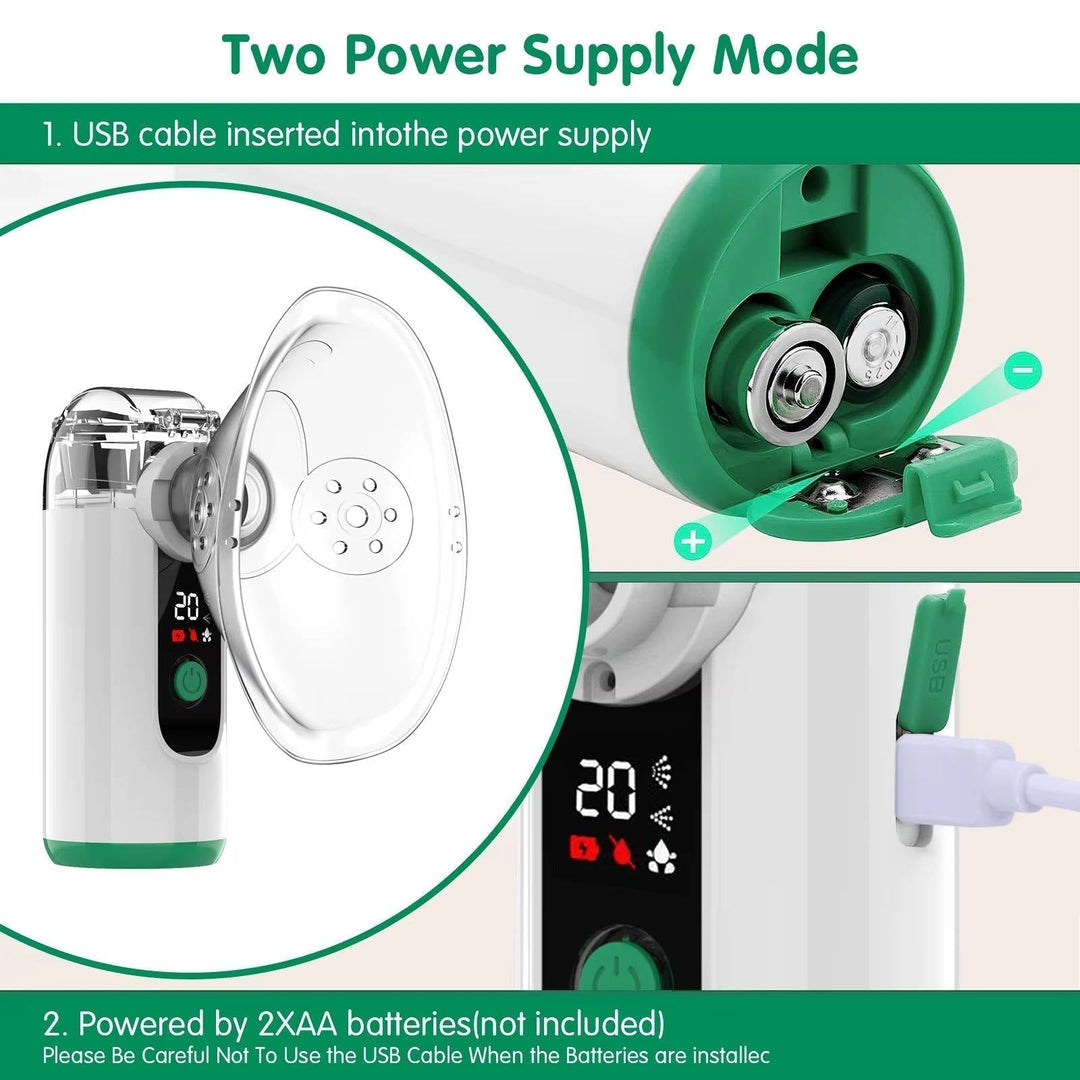 Compact UltraMist travel nebulizer, USB rechargeable mist inhaler for portable respiratory care.