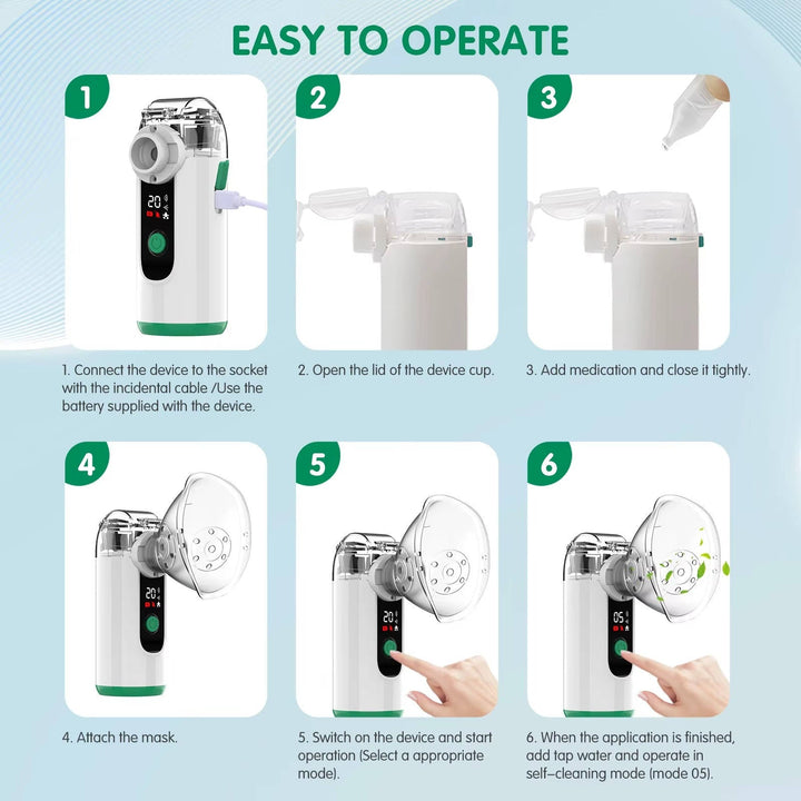 Sleek UltraMist personal nebulizer, quiet operation, USB rechargeable for convenient breathing support.