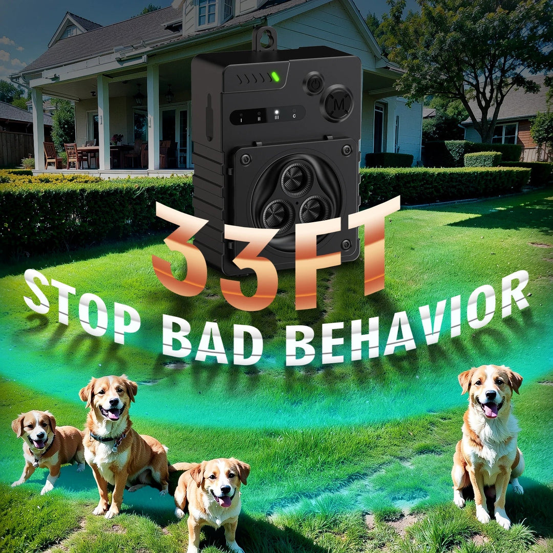 Ultrasonic dog bark deterrent sends harmless sound to train dogs. Indoor/outdoor bark control for a peaceful home.