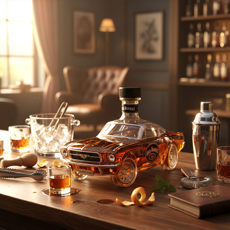 Elevate your home bar with this unique Mustang car-shaped whiskey decanter.