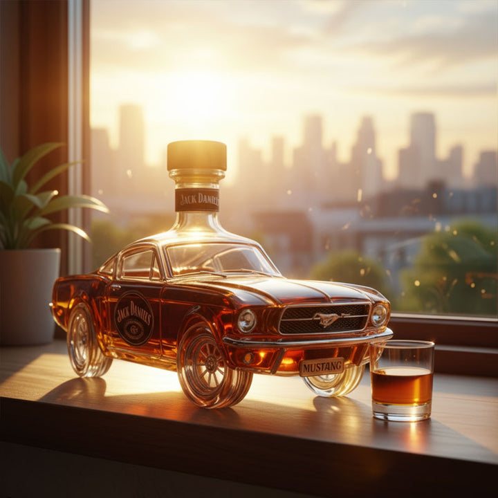 The ultimate gift for car enthusiasts: a novelty Mustang car whiskey decanter.