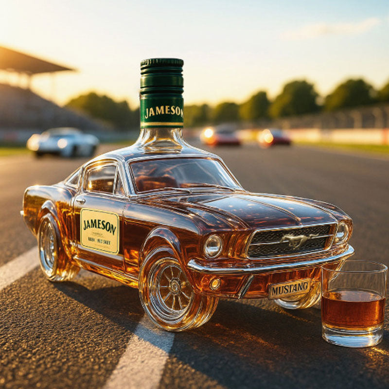 Showcase your passion for cars and spirits with this unique Mustang decanter.