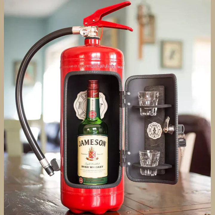 Stylish secret bar disguised as a fire extinguisher, perfect novelty bar accessory