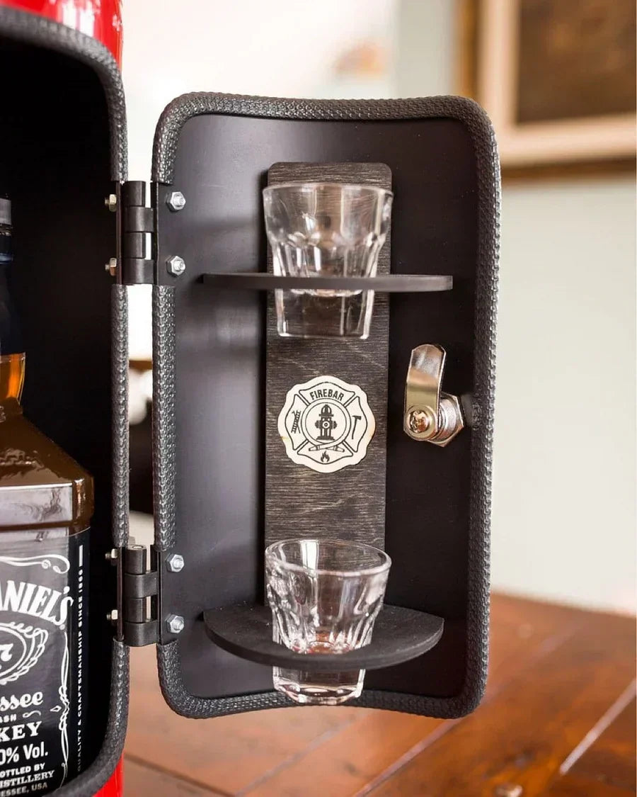 Black fire extinguisher hidden bar, offering stylish and discreet drink storage
