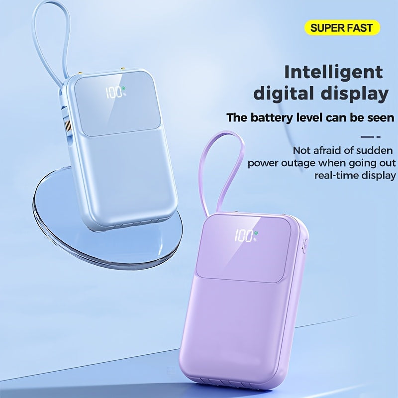 Essential travel accessory: 10000mAh fast charge portable power with universal cables.