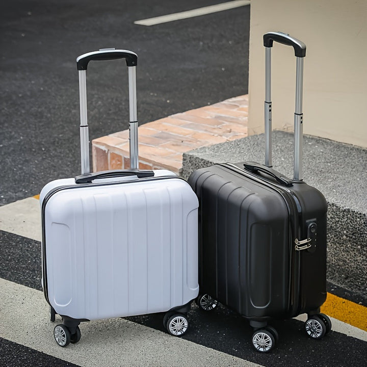 Compact unisex 18-inch carry-on travel luggage with silent spinner wheels, built for durability.