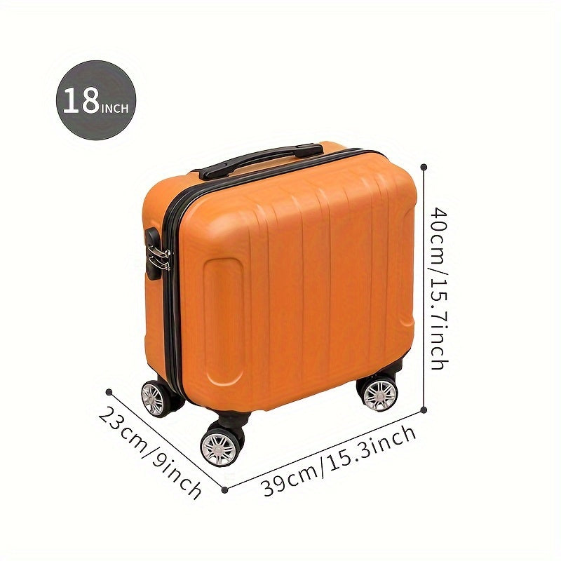 Unisex 18-inch durable carry-on suitcase, airline approved with silent spinner wheels for modern travelers.