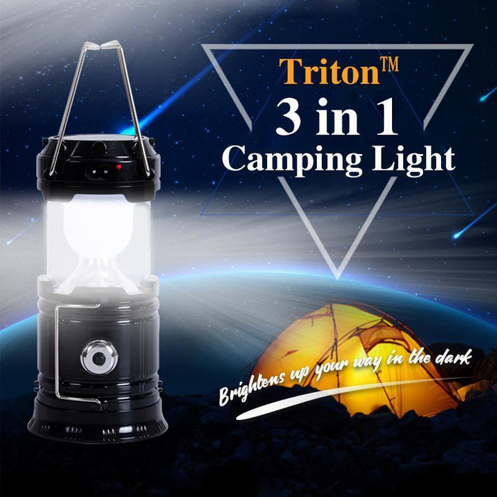 Portable LED camping lantern with realistic flickering flame effect, perfect for creating an ambient outdoor light.