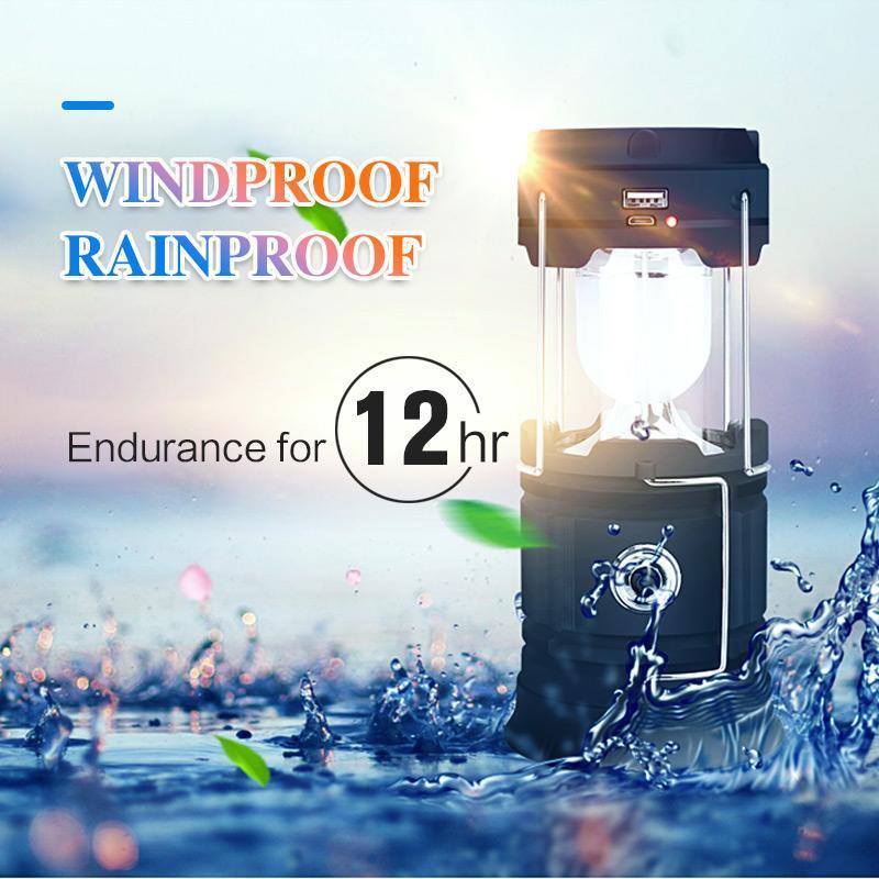 Multi-function rechargeable LED lantern and bright flashlight, essential gear for camping and emergency use.