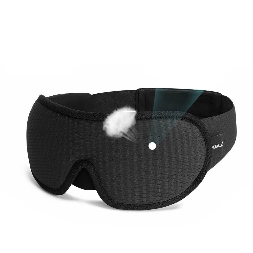 Comfortable memory foam eye mask, 3D contoured for relaxation & travel. Provides complete blackout for better sleep.