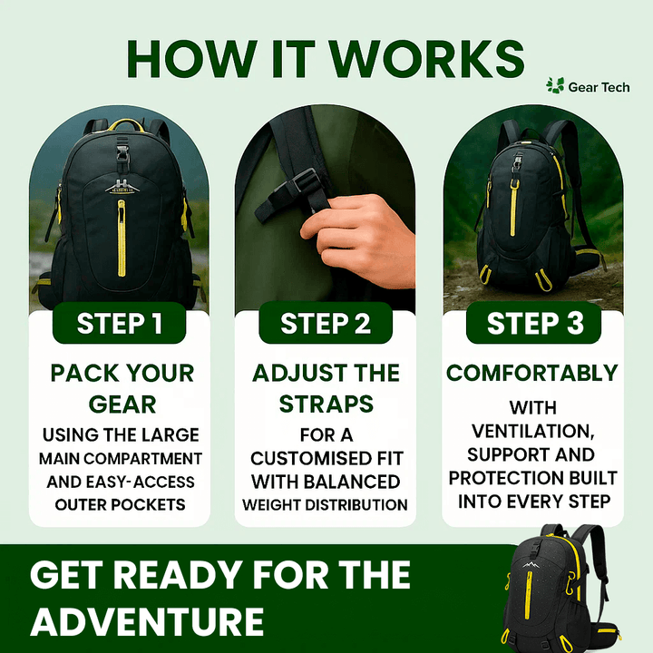 Unisex 40L waterproof hiking backpack ready for a rugged outdoor adventure.