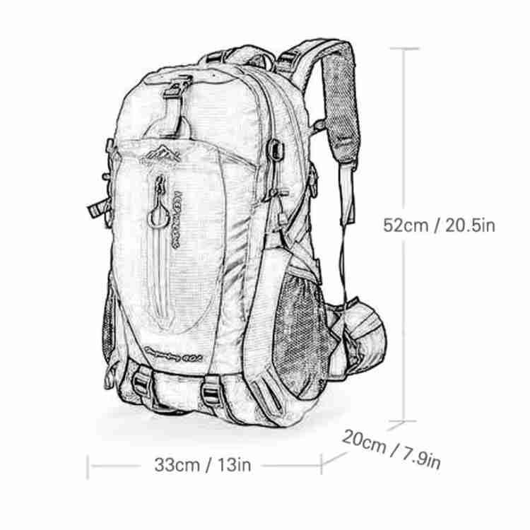 Back view of ergonomic 40L waterproof backpack with padded straps for hiking.