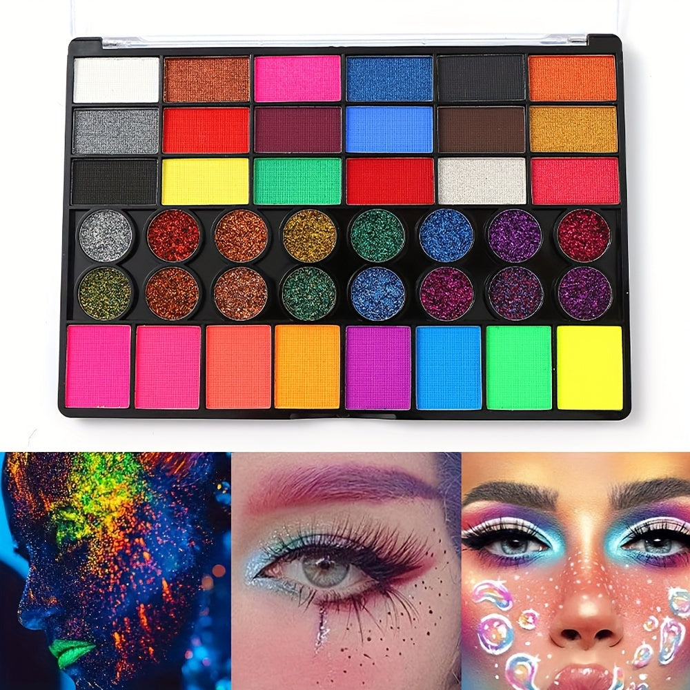Creative 42-color water-based paint set including glitter paints for stunning face & body art designs.