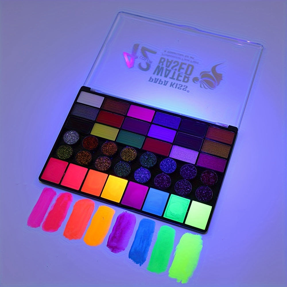 Unisex water-based face & body paint set with 42 vibrant colors for festivals, parties & creative makeup.