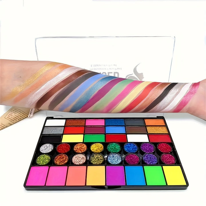 Artist-grade 42-color water-based body & face paint kit for intricate designs & creative expression.