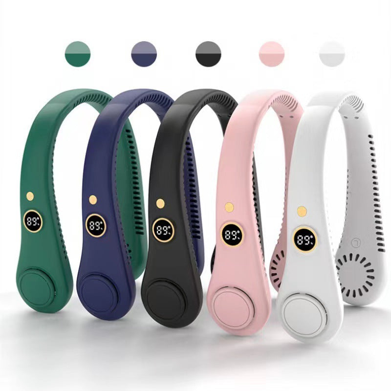 Personal comfort bladeless neck fan. 5-speed adjustable for optimal cooling during travel, fitness, or daily use.