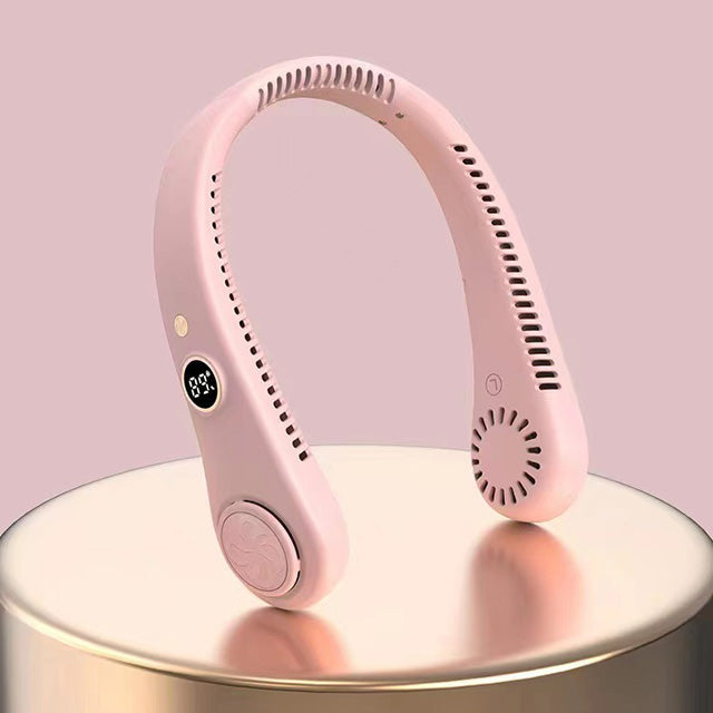 Innovative bladeless neck cooling fan. Enjoy hands-free, portable relief with its 5-speed, rechargeable design.
