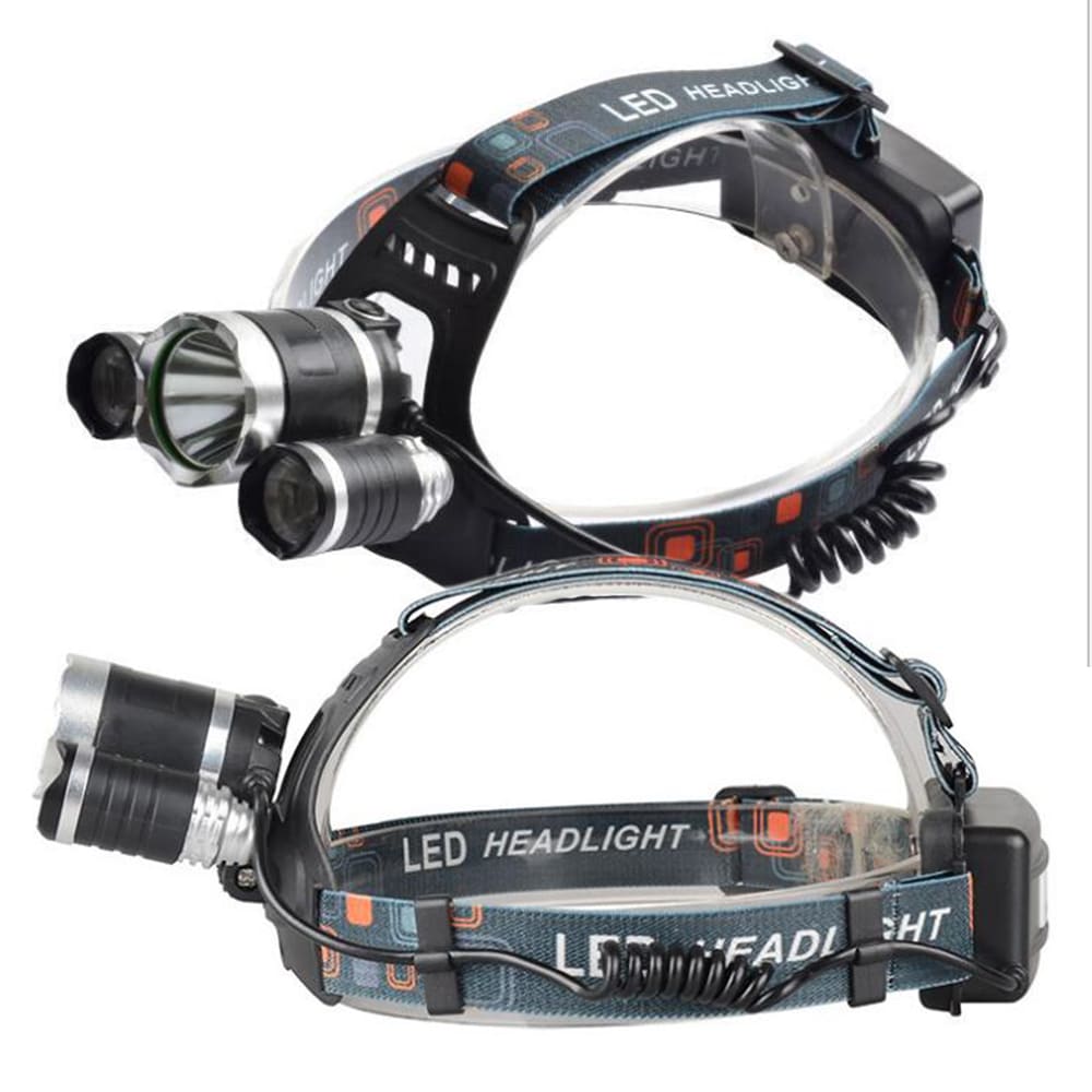 Rechargeable 5000 Lumen LED headlamp for fishing, hiking & outdoor adventure. Bright, hands-free lighting.