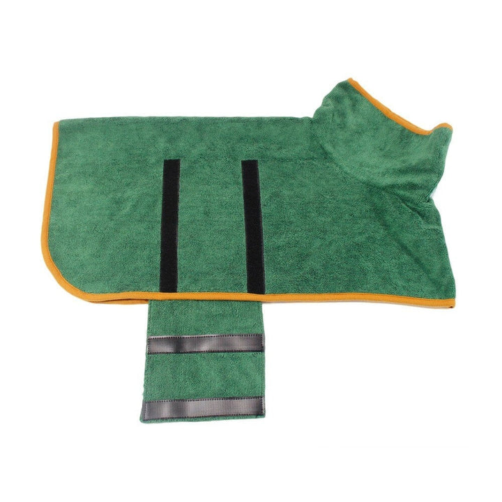 Soft, absorbent pet wear for dogs and cats to maintain hygiene after bathing.