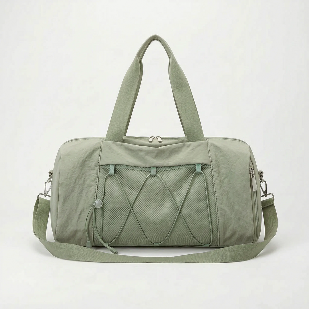 Modern sports duffel bag featuring a separate shoe compartment & multiple pockets for organized gear.