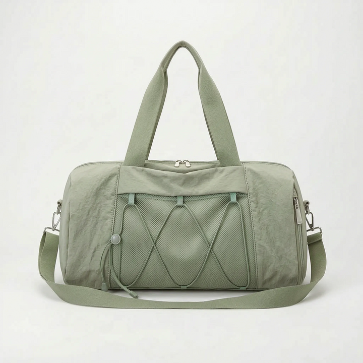 Modern sports duffel bag featuring a separate shoe compartment & multiple pockets for organized gear.