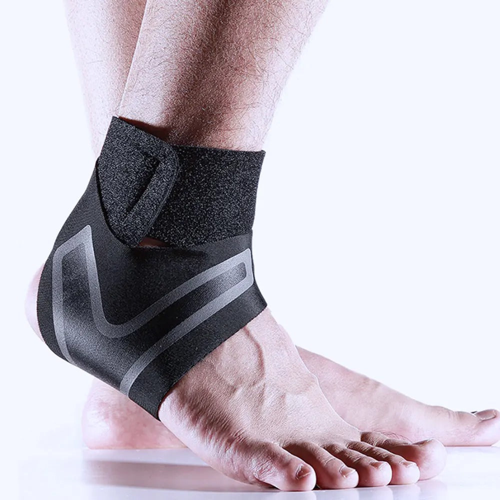 Unisex adjustable elastic ankle brace for injury recovery & ankle support during sports & fitness.