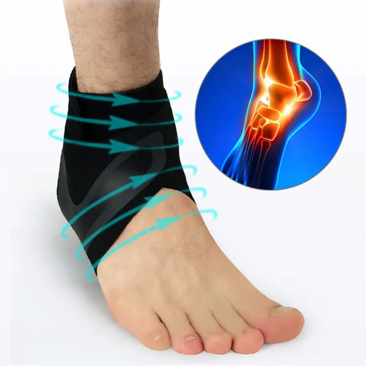 Elastic ankle support brace with adjustable strap for pain relief, injury prevention & active lifestyle.