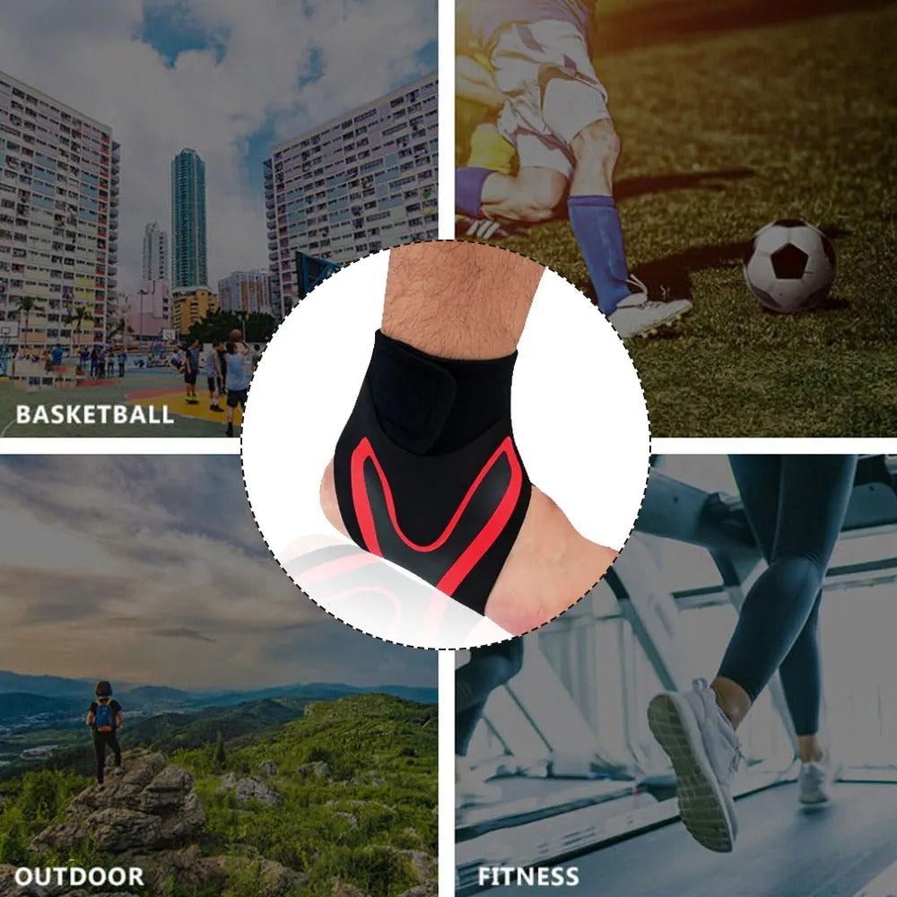 Unisex ankle brace for sports injury support. Adjustable elastic design aids recovery & provides stability.
