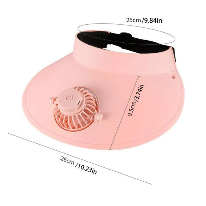 Rechargeable cooling fan sun visor cap, adjustable for men & women, ideal for outdoor activities.