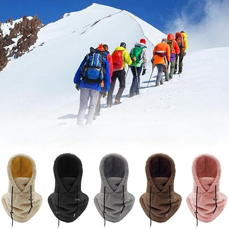 ArcticShield 3-in-1 winter hat in balaclava mode, offering full face and neck warmth in cold conditions.