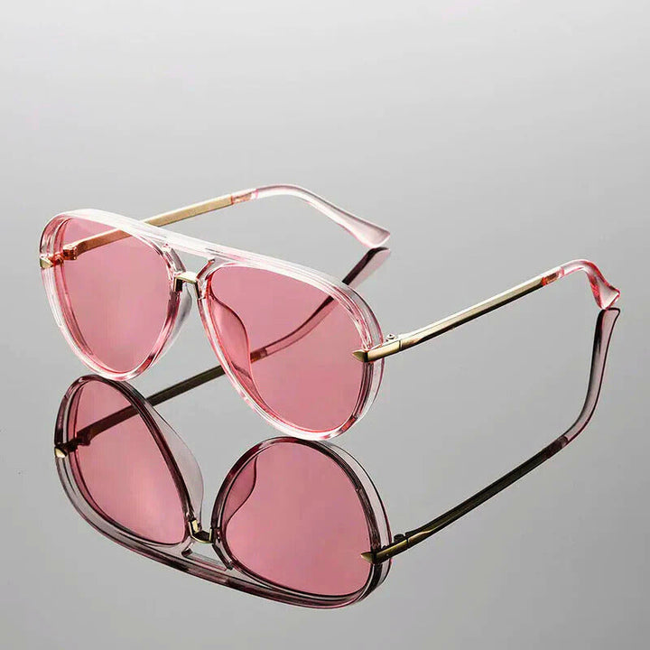 Fashionable double bridge aviator sunglasses, unisex eyewear, sleek design for modern style & protection.