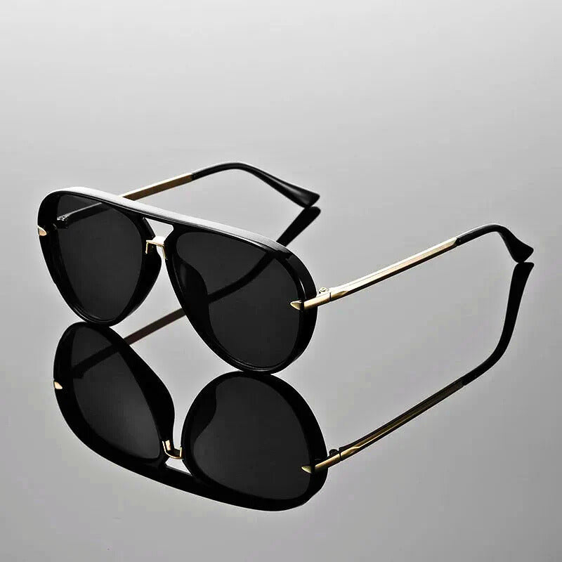 Classic unisex aviator sunglasses, stylish double bridge metal frame, essential eyewear fashion accessory.