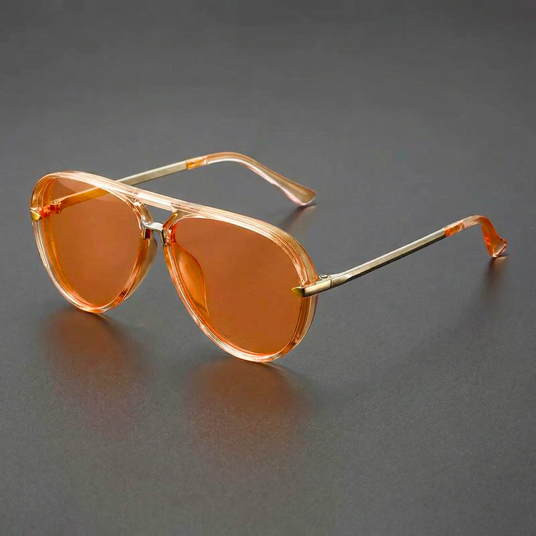Front view of trendy unisex aviator sunglasses, double bridge metal frame, offering stylish eyewear protection.